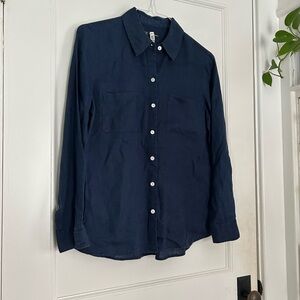 100% Linen INC International Concepts Navy Button-Up Shirt Size Medium